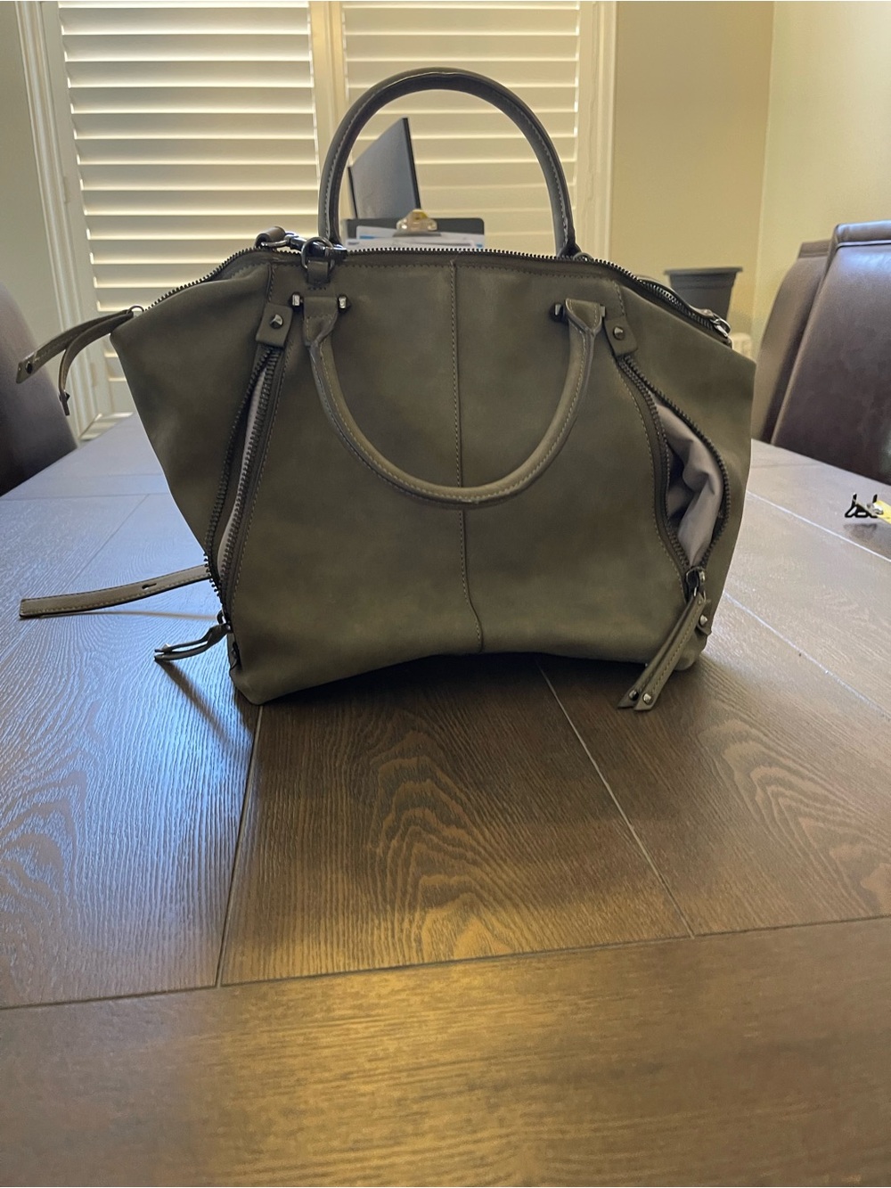 Classic Grey/Olive Women's Faux Leather Satchel - Versatile Everyday Bag